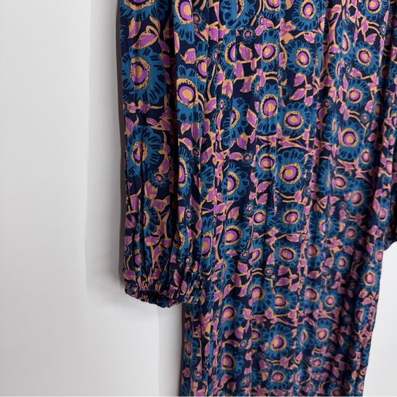 Natural Life Blue Purple Orange Dark Floral Long Sleeve Maxi Dress Nwt Size XL - Picture 3 of 16